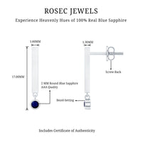 Round Blue Sapphire Bar Drop Earrings for Women