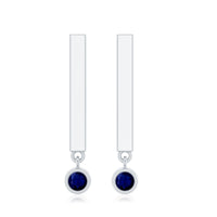 Round Blue Sapphire Bar Drop Earrings for Women