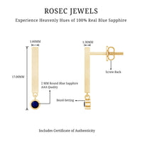 Round Blue Sapphire Bar Drop Earrings for Women
