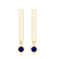 Round Blue Sapphire Bar Drop Earrings for Women