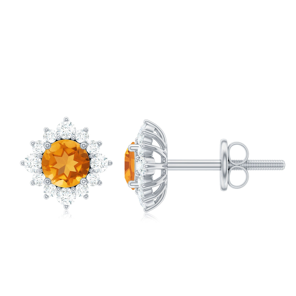 Rosec Jewels 1 CT classic citrine stud earrings with diamond halo showcasing sparkling yellow citrine and elegant jewelry design
