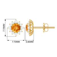 Rosec Jewels 1 CT classic citrine stud earrings with diamond halo, showcasing sparkling yellow gemstones and elegant design