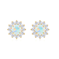 Real Ethiopian Opal Flower Stud Earrings with Diamond Halo