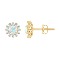 Real Ethiopian Opal Flower Stud Earrings with Diamond Halo