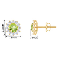 1 CT Peridot and Diamond Flower Halo Stud Earrings