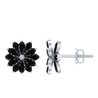 Marquise shape black onyx floral statement stud earrings by Rosec Jewels featuring elegant gemstone design.