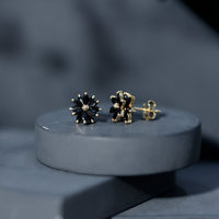 Marquise shape black onyx floral statement stud earrings by Rosec Jewels, showcasing elegant black gemstone designs.