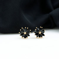 Marquise shape black onyx floral statement stud earrings by Rosec Jewels featuring elegant black gemstone designs.