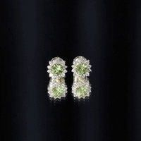 Peridot stud earrings with diamond halo, 1 carat total weight, featuring Rosec Jewels' elegant jewelry design.