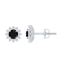 Black spinel and diamond halo stud earrings in prong setting, featuring 1.25 carats, from Rosec Jewels.
