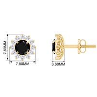Black spinel and diamond halo stud earrings in prong setting by Rosec Jewels, showcasing elegant jewelry craftsmanship.