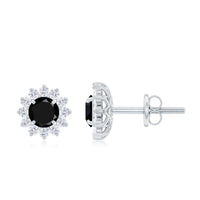 Black spinel and diamond halo stud earrings in prong setting by Rosec Jewels, featuring 1.25 CT stones with elegant craftsmanship.