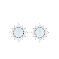 Rosec Jewels classic moonstone stud earrings with diamond halo, featuring sparkling moonstone gems and elegant design.