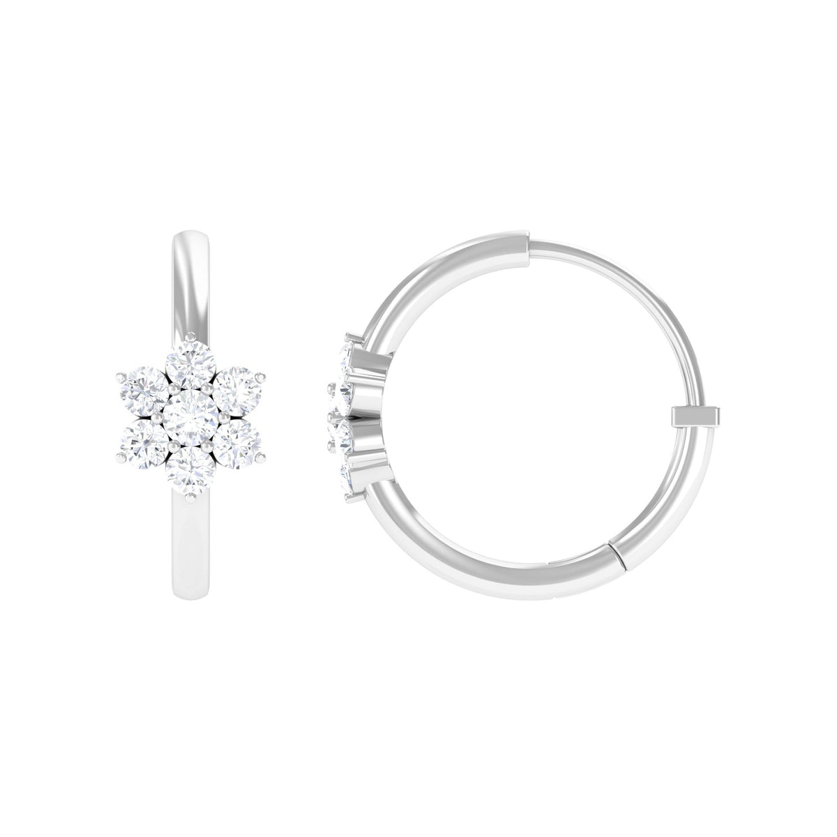 Real diamond flower hoop earrings for women by Rosec Jewels, featuring sparkling diamond accents and elegant hoop design.