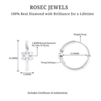 Real diamond flower hoop earrings for women by Rosec Jewels, featuring sparkling diamond accents and elegant hoop design.