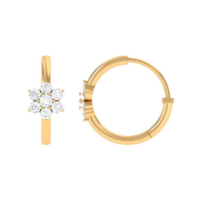 Real diamond flower hoop earrings for women by Rosec Jewels, featuring sparkling diamond accents on elegant hoop earrings.