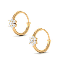 Real diamond flower hoop earrings for women by Rosec Jewels featuring delicate floral design and sparkling diamonds.