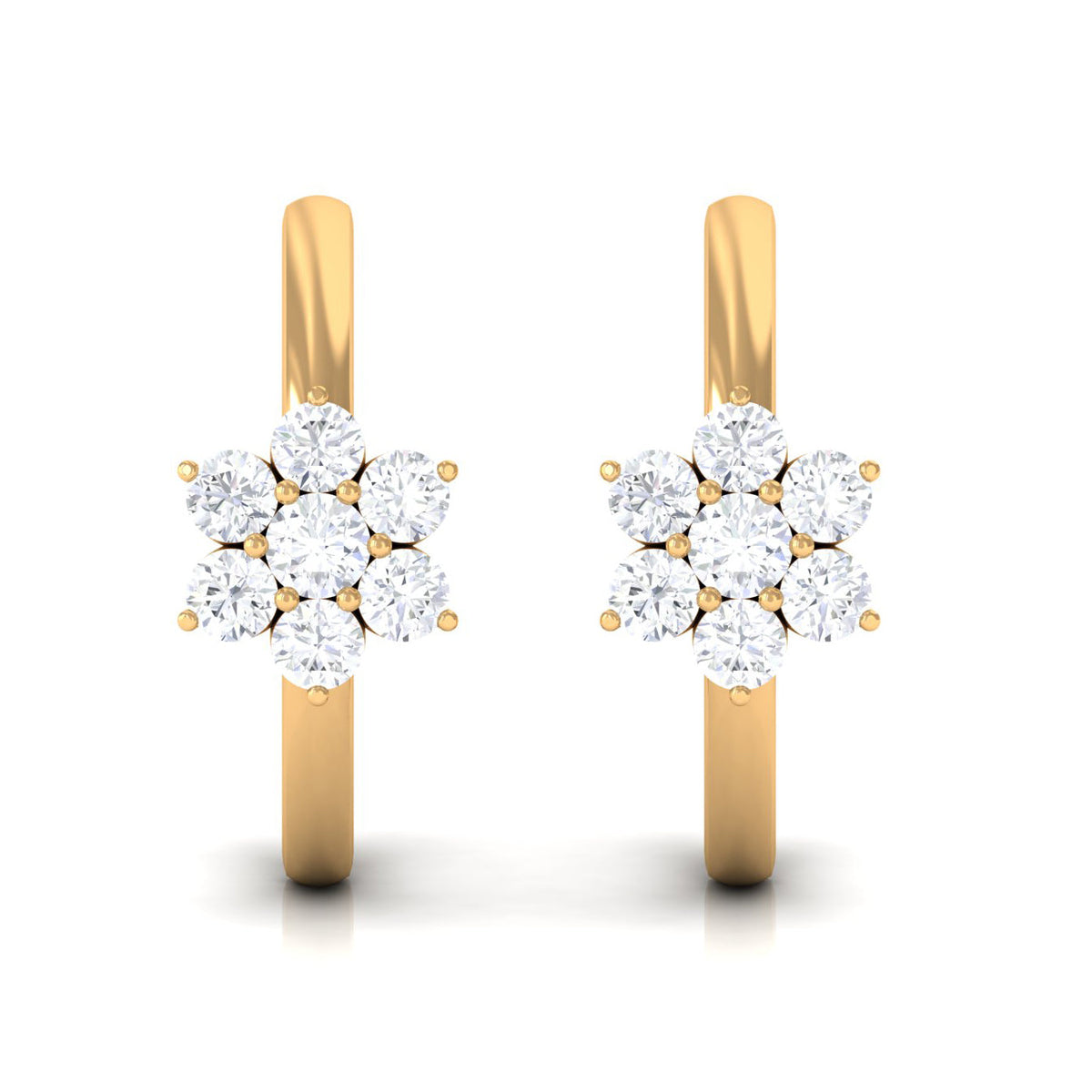 Real diamond flower hoop earrings for women by Rosec Jewels, featuring sparkling diamond accents on elegant gold hoops.