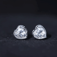 3 Carat Moissanite Heart Stud Earrings in Bezel Setting