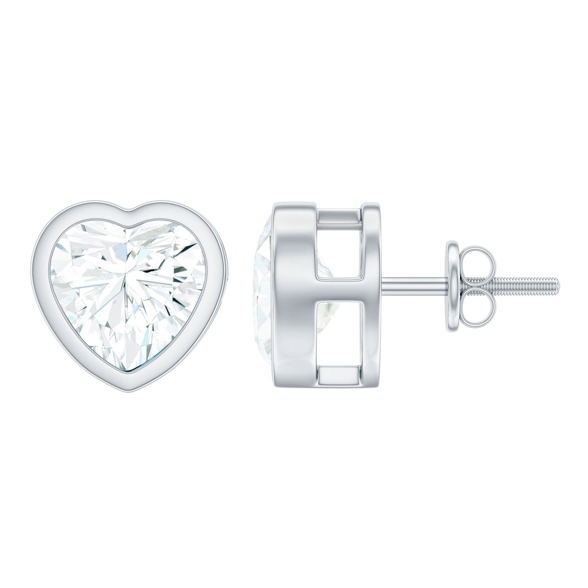 3 Carat Moissanite Heart Stud Earrings in Bezel Setting