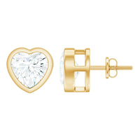 3 Carat Moissanite Heart Stud Earrings in Bezel Setting