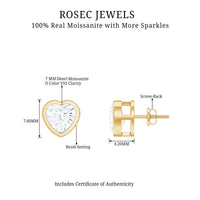 3 Carat Moissanite Heart Stud Earrings in Bezel Setting
