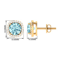 Natural Aquamarine Bridal Stud Earrings with Diamond Halo