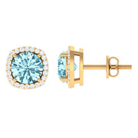 Natural Aquamarine Bridal Stud Earrings with Diamond Halo