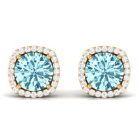 Natural Aquamarine Bridal Stud Earrings with Diamond Halo