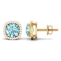 Natural Aquamarine Bridal Stud Earrings with Diamond Halo