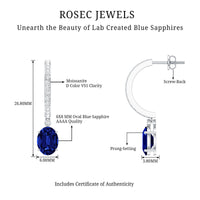 Oval Lab Created Blue Sapphire and Moissanite Hoop Drop Earrings