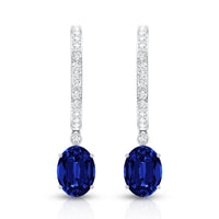 Oval Lab Created Blue Sapphire and Moissanite Hoop Drop Earrings