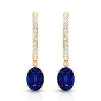 Oval Lab Created Blue Sapphire and Moissanite Hoop Drop Earrings