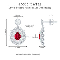 Vintage Lab Created Ruby Bridal Drop Earrings with Diamonds