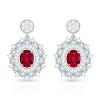 Vintage Lab Created Ruby Bridal Drop Earrings with Diamonds