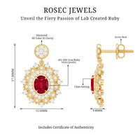 Vintage Lab Created Ruby Bridal Drop Earrings with Diamonds