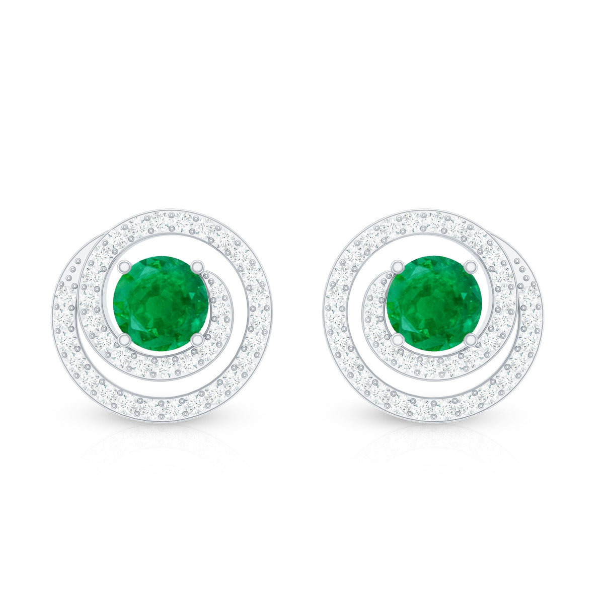 Natural Emerald Diamond Swirl Earrings with Screw Back