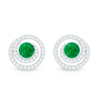 Natural Emerald Diamond Swirl Earrings with Screw Back