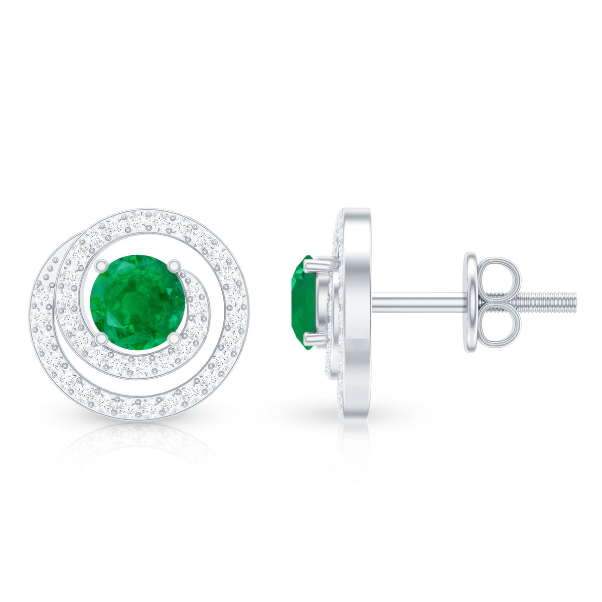 Natural Emerald Diamond Swirl Earrings with Screw Back
