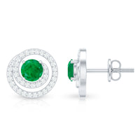 Natural Emerald Diamond Swirl Earrings with Screw Back