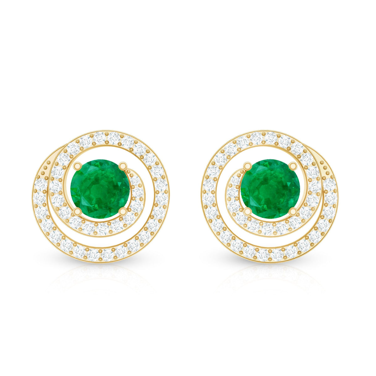 Natural Emerald Diamond Swirl Earrings with Screw Back