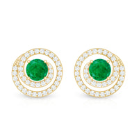 Natural Emerald Diamond Swirl Earrings with Screw Back