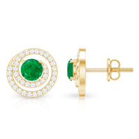 Natural Emerald Diamond Swirl Earrings with Screw Back