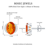 Orange Fire Opal Solitaire Stud Earrings with Diamond