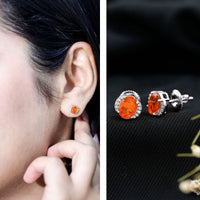 Orange Fire Opal Solitaire Stud Earrings with Diamond