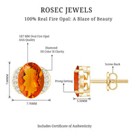 Orange Fire Opal Solitaire Stud Earrings with Diamond