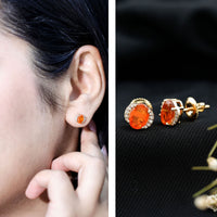 Orange Fire Opal Solitaire Stud Earrings with Diamond