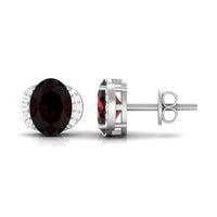Oval Garnet Solitaire Stud Earrings with Diamond