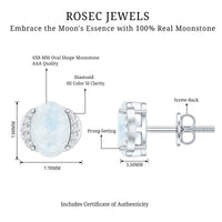 1.2 Carat Oval Moonstone Solitaire Stud Earrings with Diamond