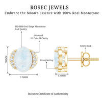 1.2 Carat Oval Moonstone Solitaire Stud Earrings with Diamond
